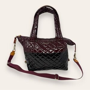 MZ Wallace Medium Lacquer Sutton Tote Crossbody Bag Burgundy Black